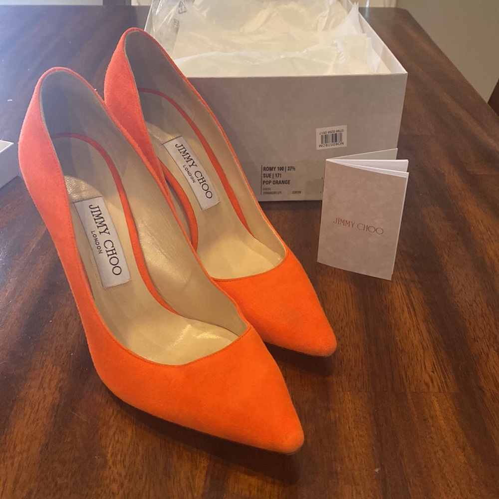 Jimmy Choo orange Romy 100 pumps 37.5